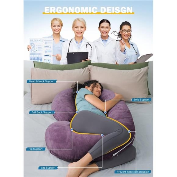 C-Shaped Pregnancy Pillow, Full Body Support Sleeping & Nursing Removable Cover - Picture 7 of 7